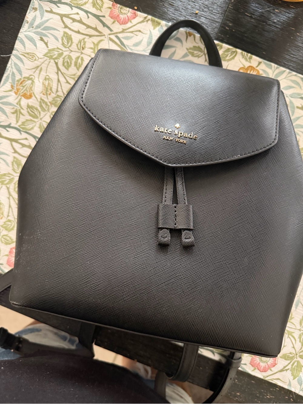 kate spade black saffiano leather drawstring backpack